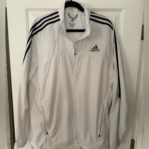 Adidas White and Black Windbreaker with Iconic Stripes - Men’s XL